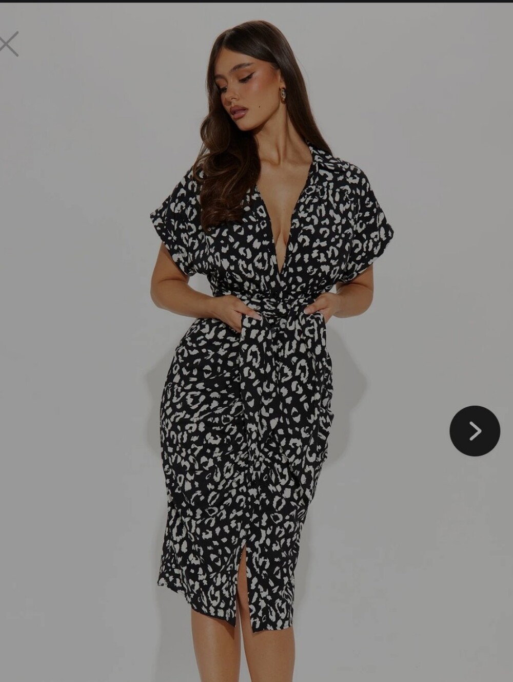 Fashion Nova Black & White Leopard Wrap Midi Dress
